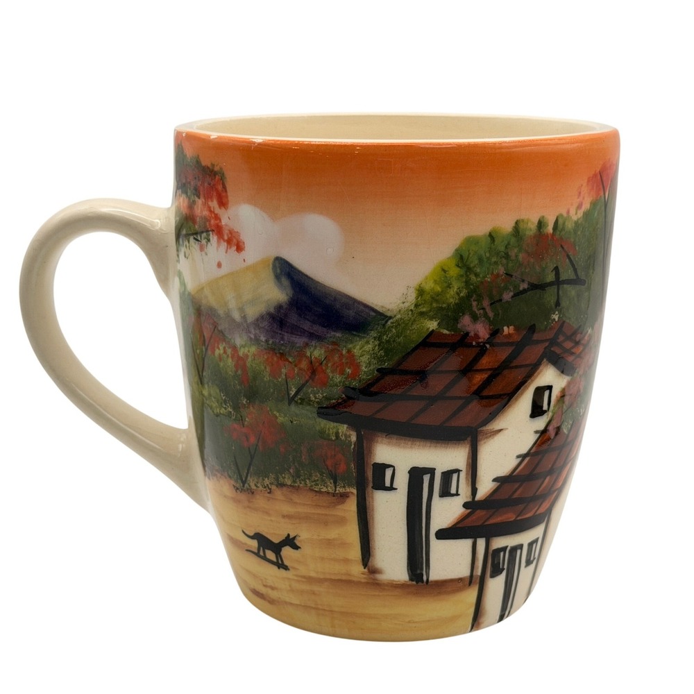 Mayé El Salvador Hand Painted Pottery Mug Folk Art Artisan Rustic Travel